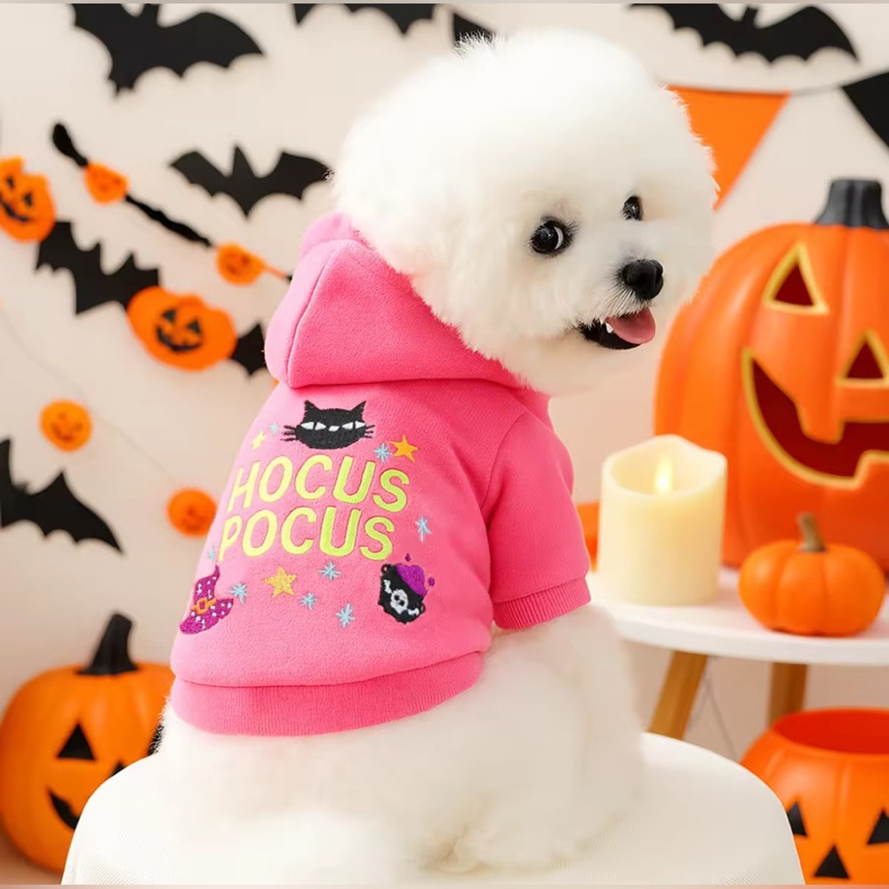 Hocus Pocus Pink Embroidered Front Snap Close Dog Sweater Halloween - Picture 3 of 6